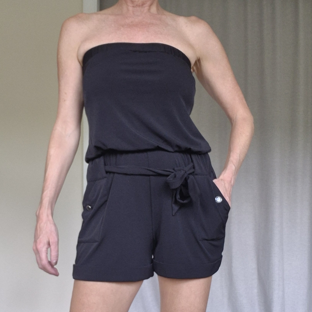 White House Black Market Black Strapless Romper